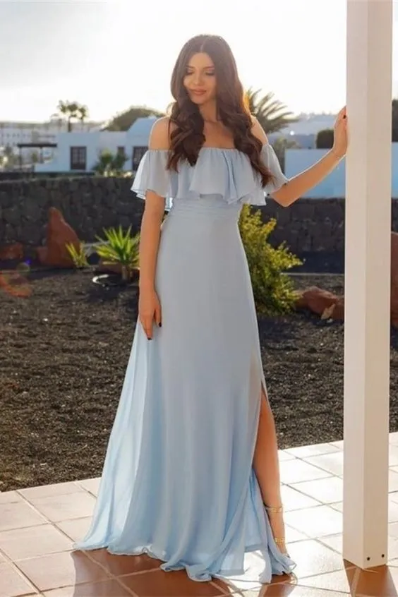 Flounced Off-the-shoulder Chiffon Bridesmaid Dress Gown 2020