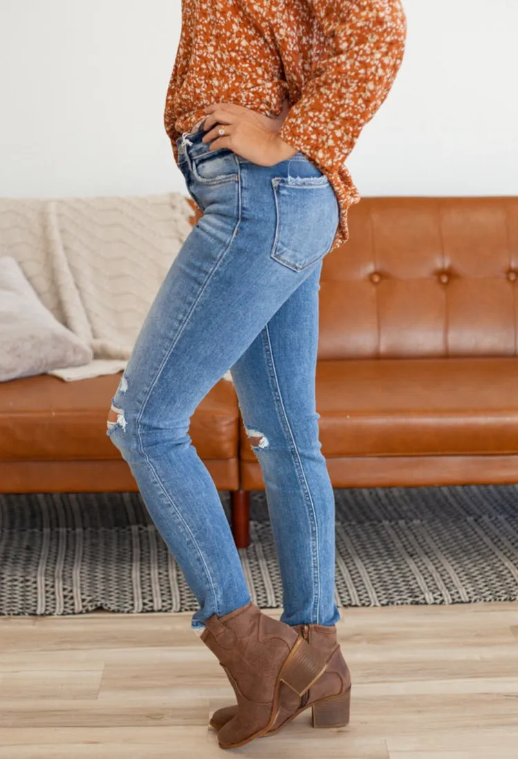 Flying Monkey Mid Rise Distressed Skinny Jeans