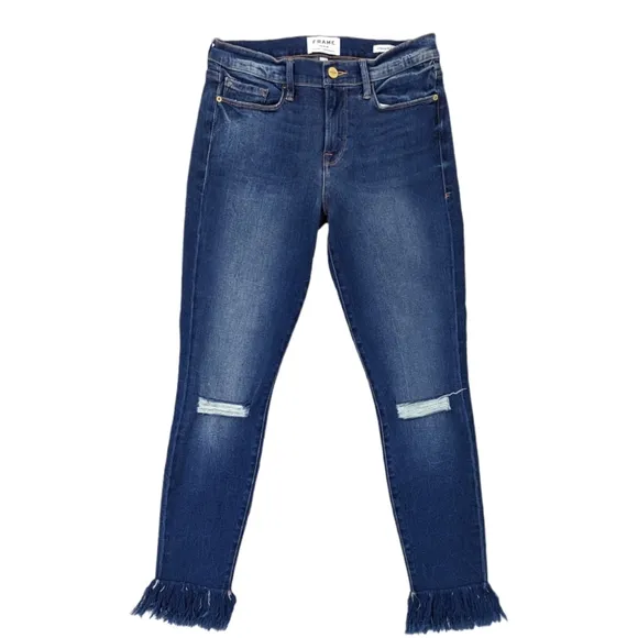 FRAME Le Skinny De Jeanne Destroyed Jeans Ankle Length Womens 29 Frayed