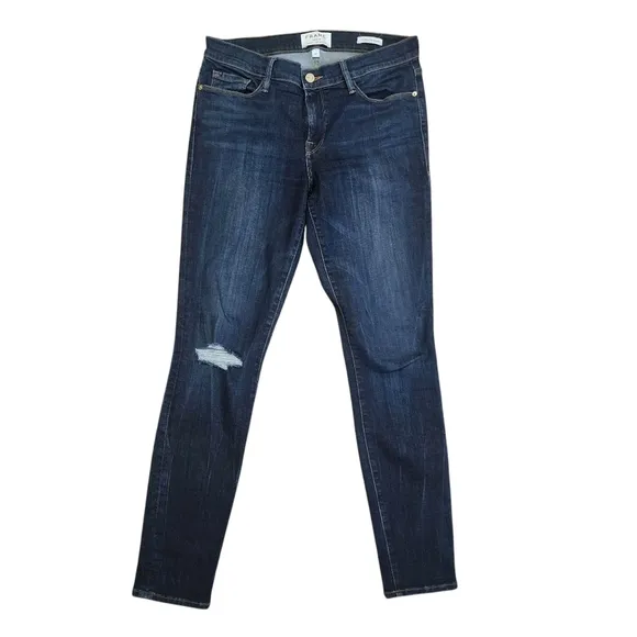 FRAME Le Skinny De Jeanne Jeans - Distressed Dark Wash - 30 (10)