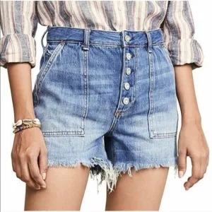 FREE PEOPLE Jesse Carpenter Shorts In Midlands Distressed Button Fly Shorts