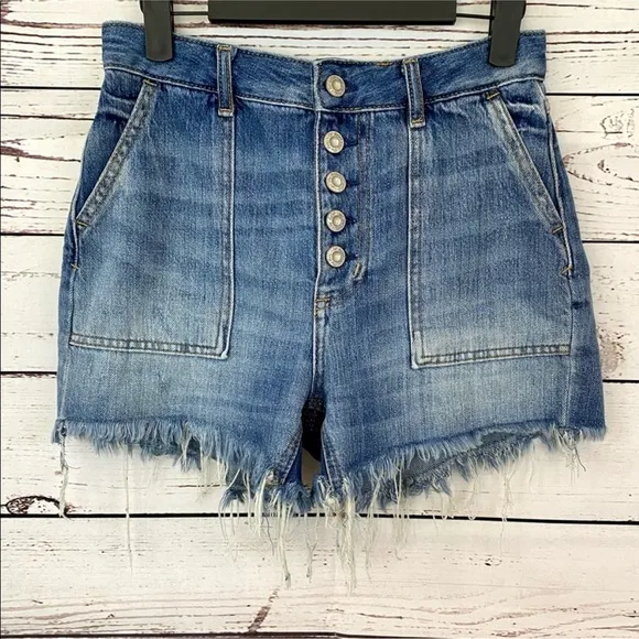 FREE PEOPLE Jesse Carpenter Shorts In Midlands Distressed Button Fly Shorts