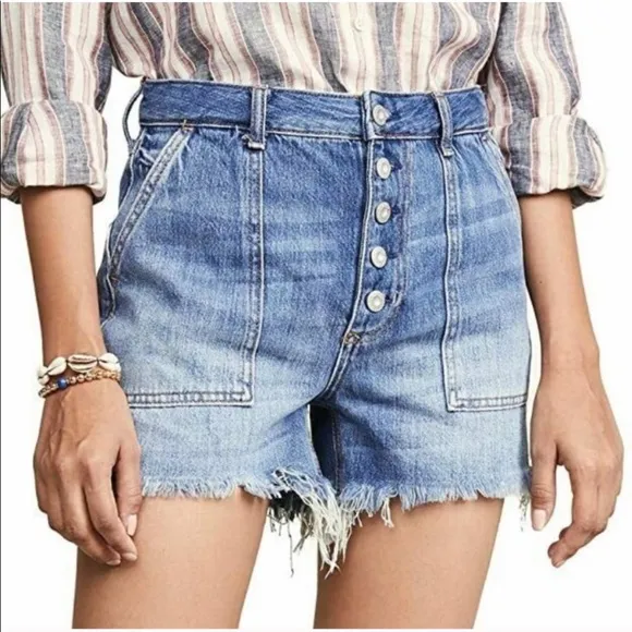 FREE PEOPLE Jesse Carpenter Shorts In Midlands Distressed Button Fly Shorts