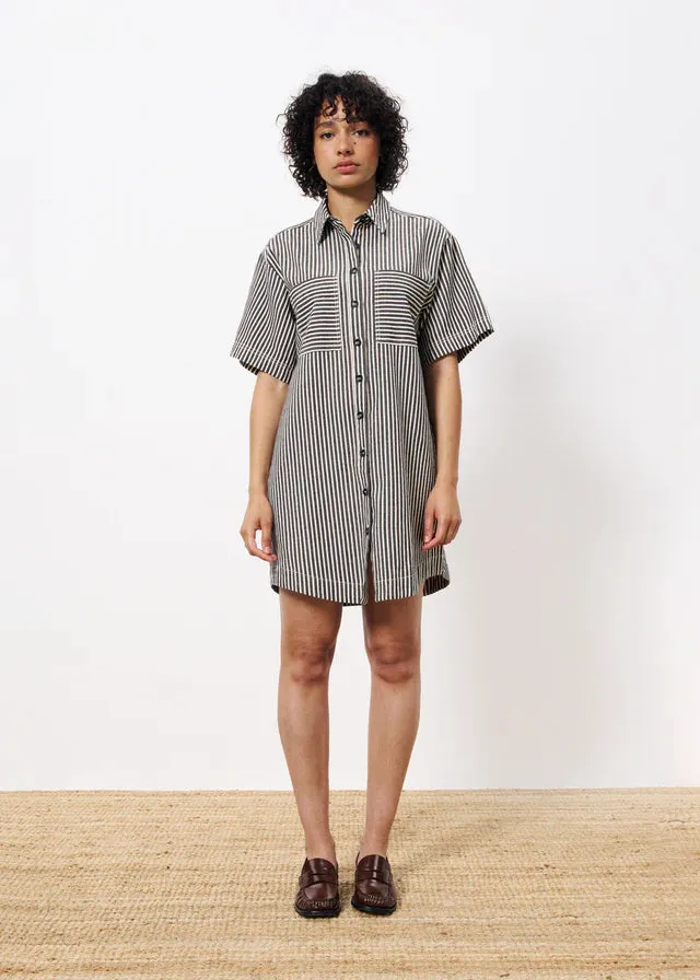 FRNCH Dalva Chocolate Striped Dress (1 XS)