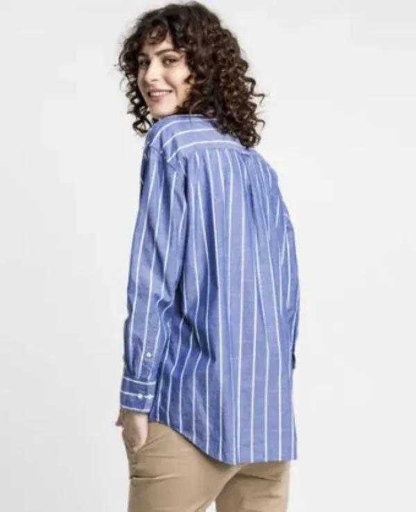 GANT Women's Vintage Blue Yale Stripe Madras Shirt 432257 Size 12