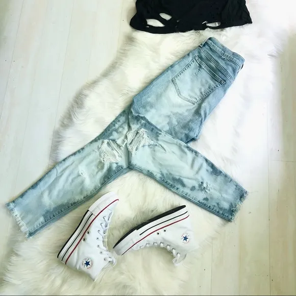 Gap Denim Custom Rebel Bleached and Distressed True Skinny Stretch Jeans, Size 6