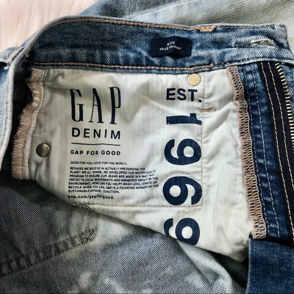 Gap Denim Custom Rebel Bleached and Distressed True Skinny Stretch Jeans, Size 6