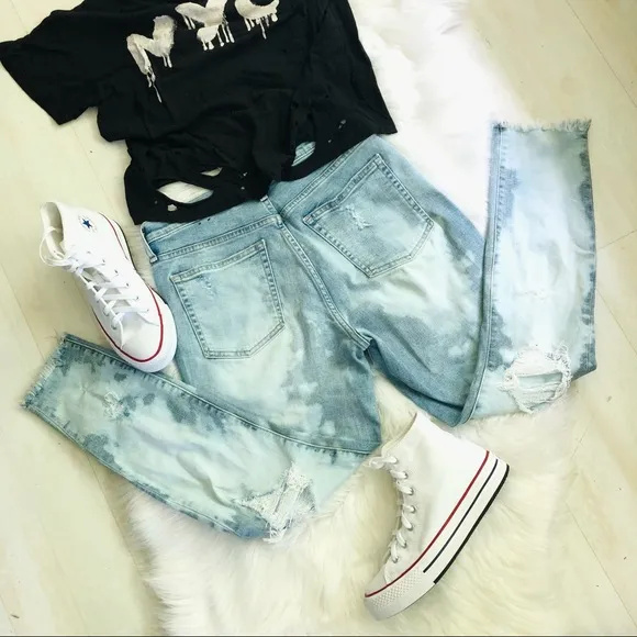 Gap Denim Custom Rebel Bleached and Distressed True Skinny Stretch Jeans, Size 6