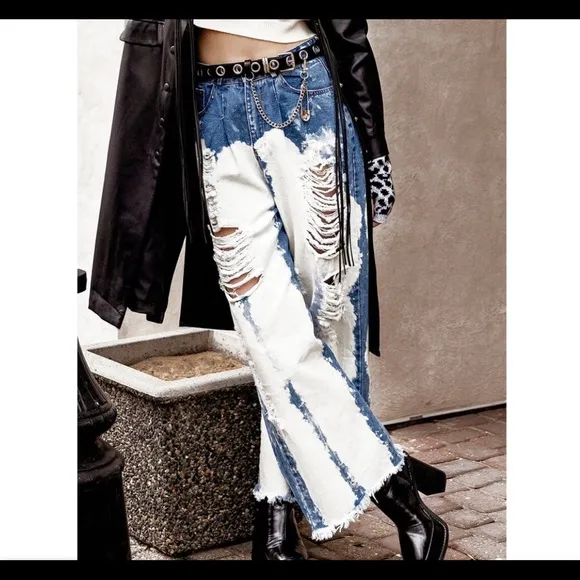 Gap Denim Custom Rebel Bleached and Distressed True Skinny Stretch Jeans, Size 6