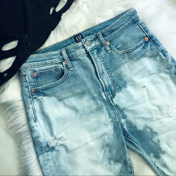Gap Denim Custom Rebel Bleached and Distressed True Skinny Stretch Jeans, Size 6