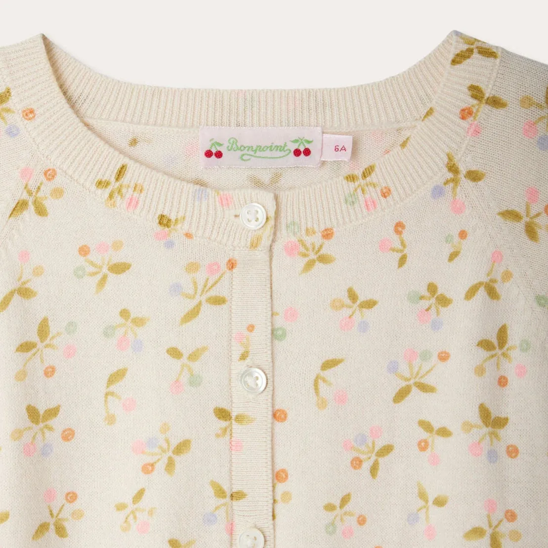 Girls Light Yellow Floral Embroidered Cotton Cardigan