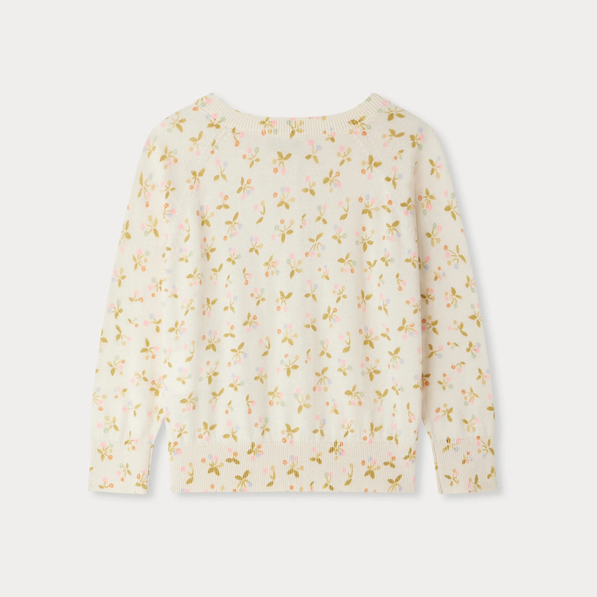 Girls Light Yellow Floral Embroidered Cotton Cardigan