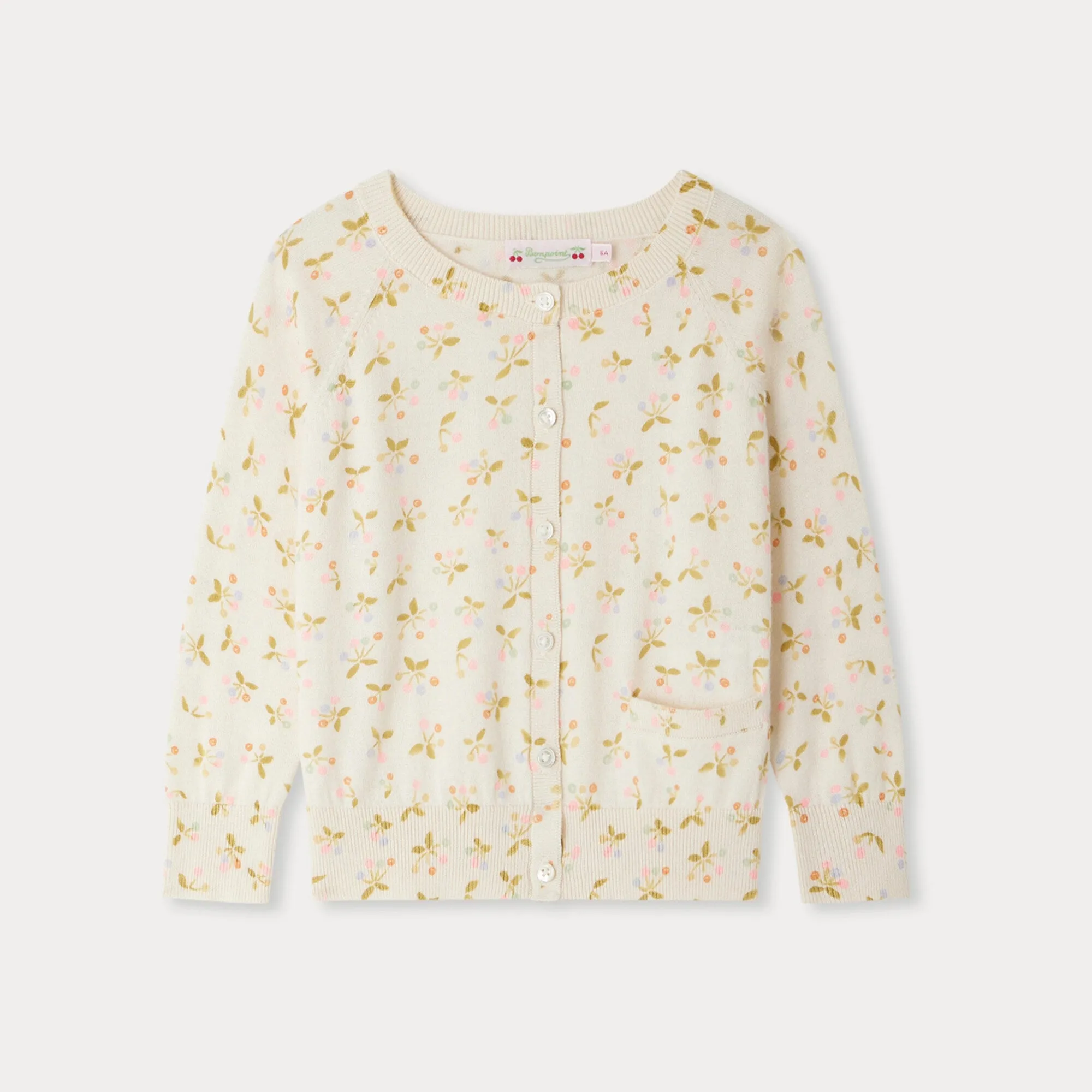 Girls Light Yellow Floral Embroidered Cotton Cardigan