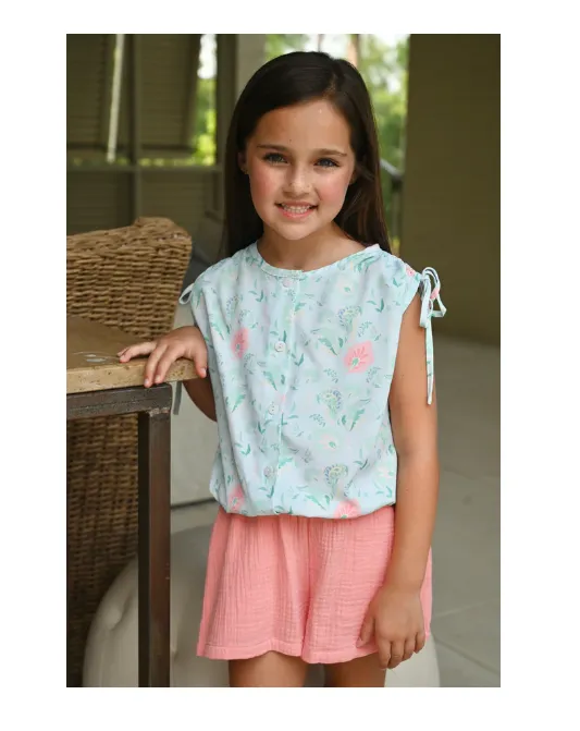 Girls Sadie Shorts - Coral Gauze