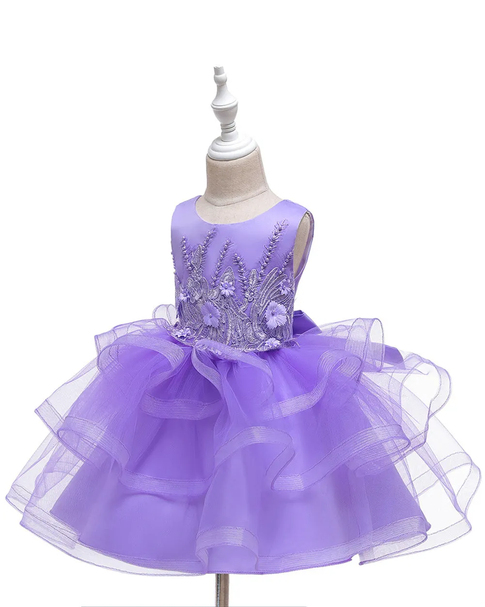 Girls Sleeveless Flower Embroidered Tutu Dress Pageant Flower Girl Dress