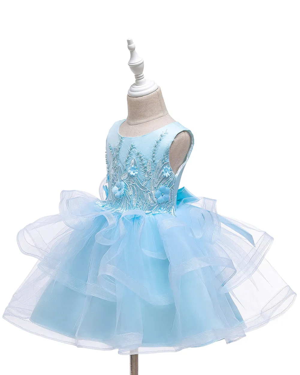 Girls Sleeveless Flower Embroidered Tutu Dress Pageant Flower Girl Dress