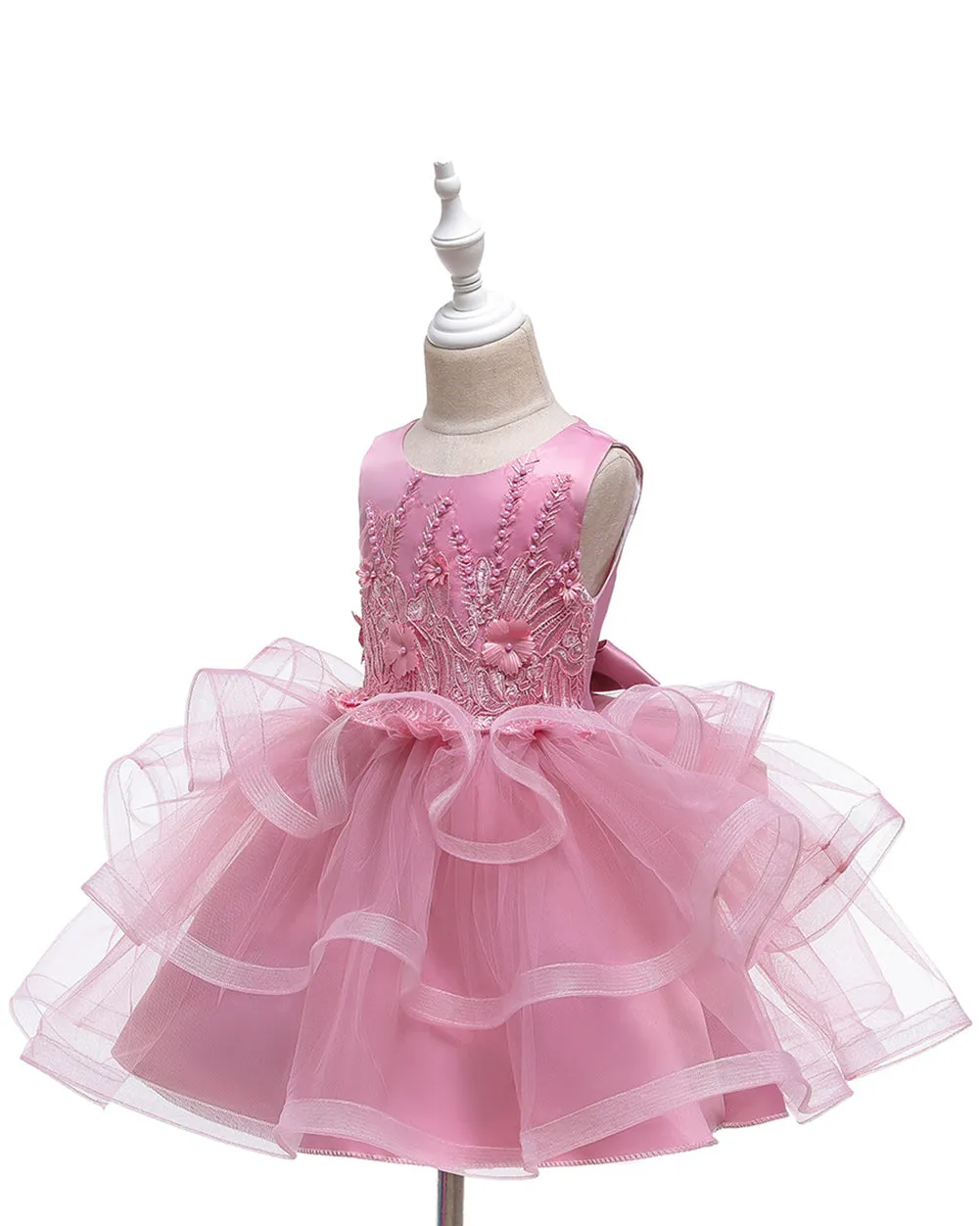 Girls Sleeveless Flower Embroidered Tutu Dress Pageant Flower Girl Dress
