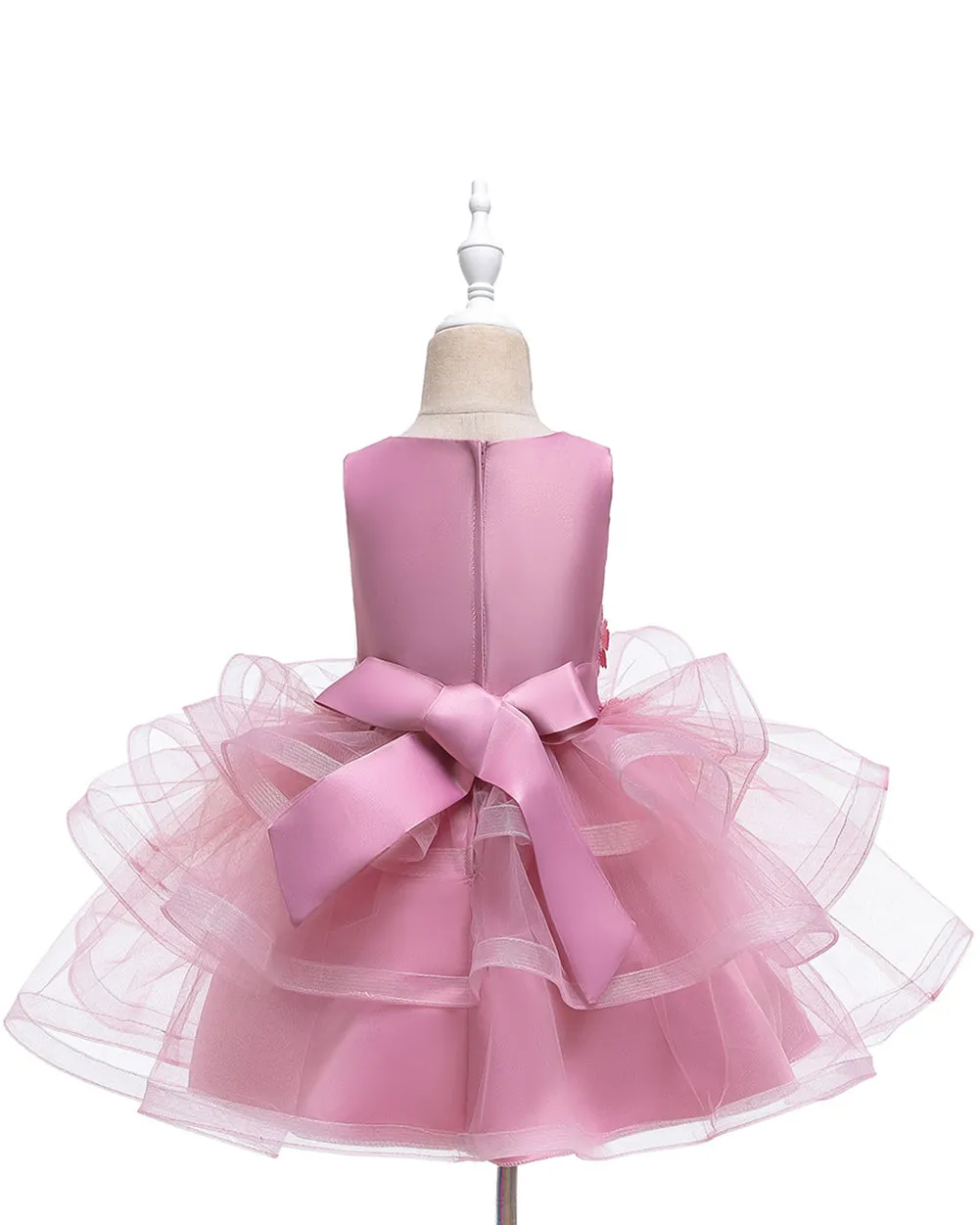 Girls Sleeveless Flower Embroidered Tutu Dress Pageant Flower Girl Dress