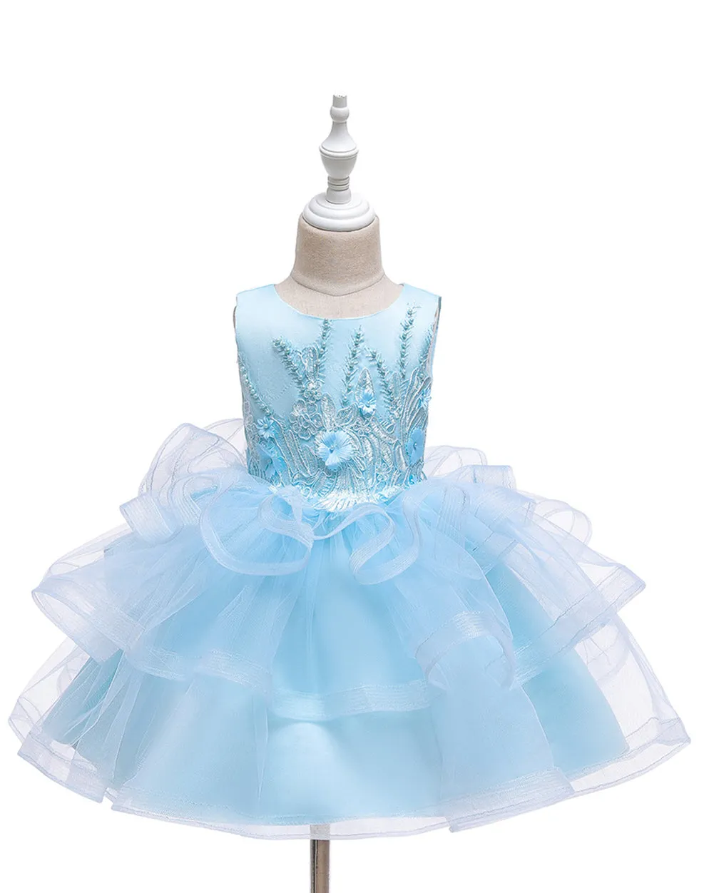 Girls Sleeveless Flower Embroidered Tutu Dress Pageant Flower Girl Dress