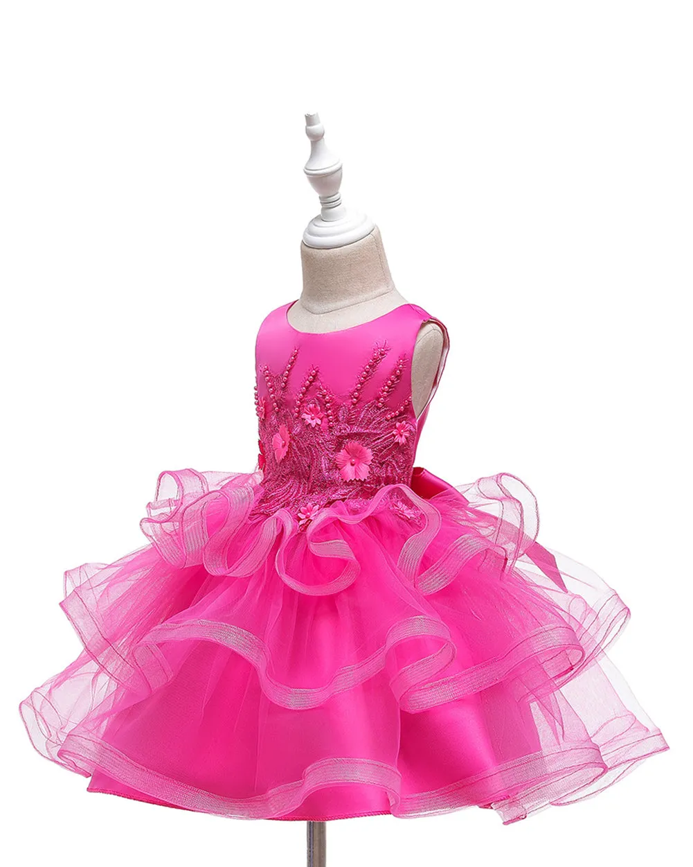 Girls Sleeveless Flower Embroidered Tutu Dress Pageant Flower Girl Dress