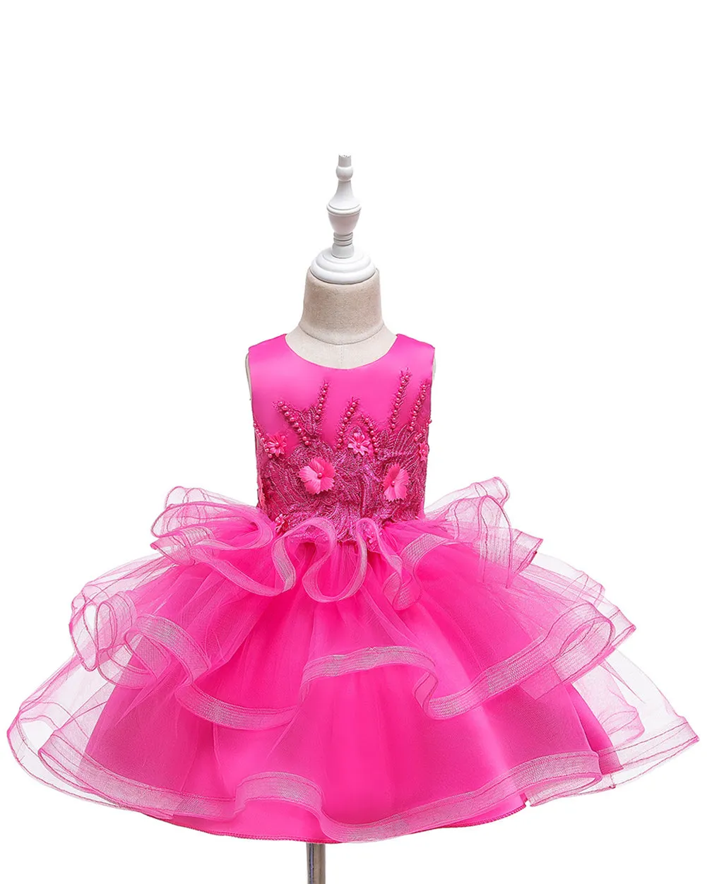 Girls Sleeveless Flower Embroidered Tutu Dress Pageant Flower Girl Dress
