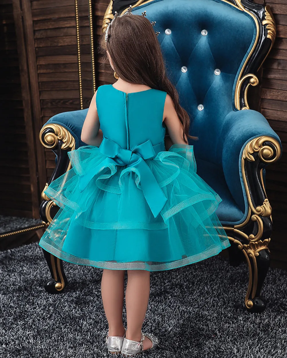 Girls Sleeveless Flower Embroidered Tutu Dress Pageant Flower Girl Dress