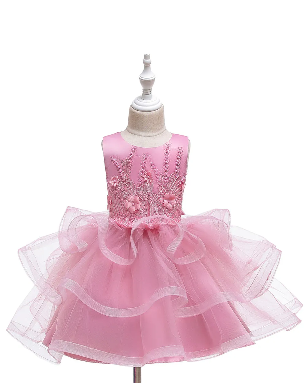 Girls Sleeveless Flower Embroidered Tutu Dress Pageant Flower Girl Dress