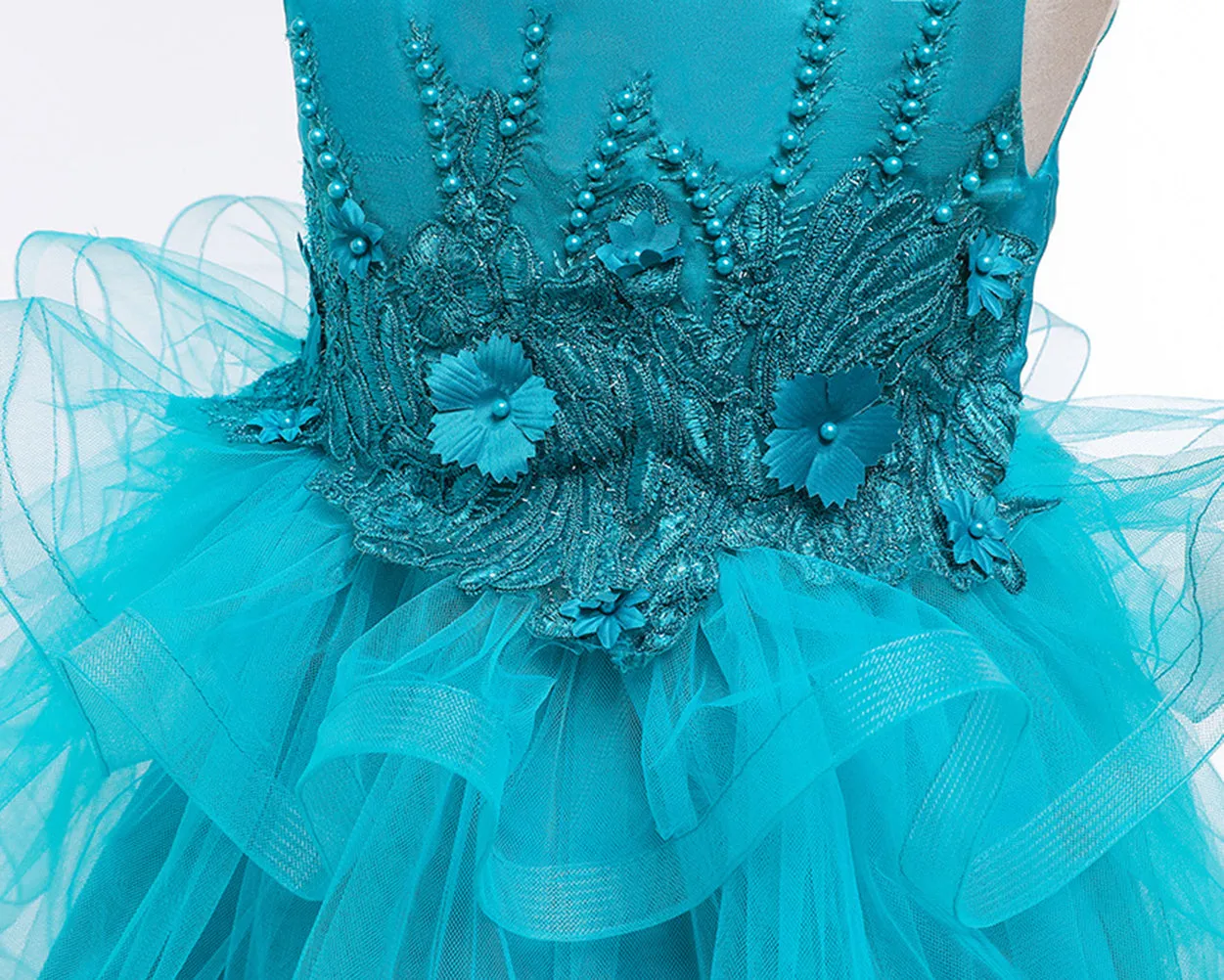 Girls Sleeveless Flower Embroidered Tutu Dress Pageant Flower Girl Dress