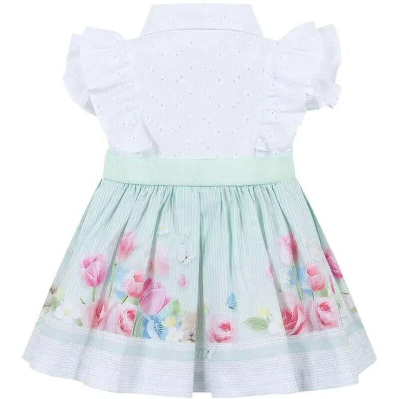 Girls White Frill Floral Shirt Dress
