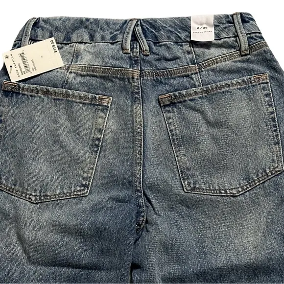 Good American Jeans Good 90s Icon Straight Leg Distresded Indigo‎ 065 26 2 NWT