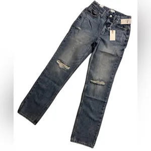 Good American Jeans Good 90s Icon Straight Leg Distresded Indigo‎ 065 26 2 NWT