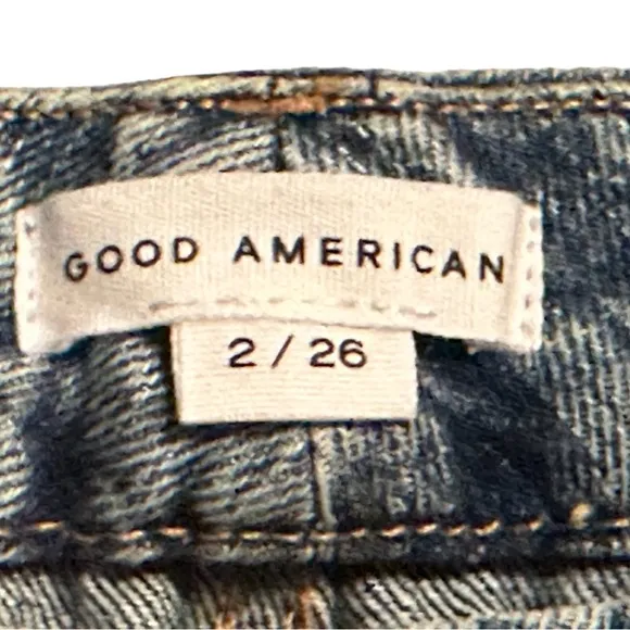 Good American Jeans Good 90s Icon Straight Leg Distresded Indigo‎ 065 26 2 NWT