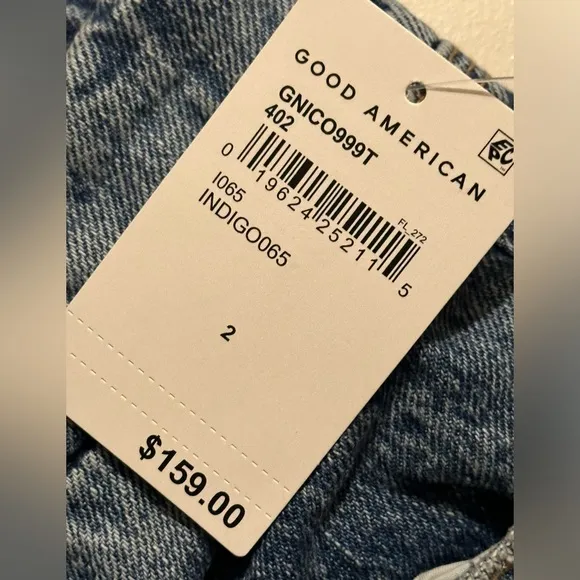 Good American Jeans Good 90s Icon Straight Leg Distresded Indigo‎ 065 26 2 NWT