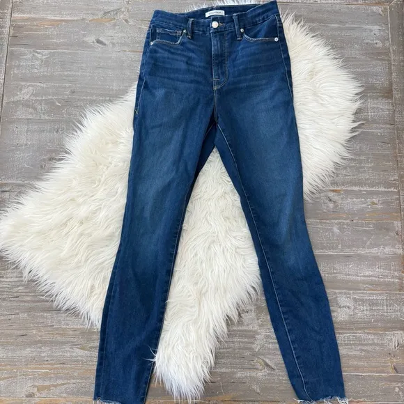Good American Raw Edge High Rise Stretch Skinny Jeans in Blue434 GWRE367T SZ 6