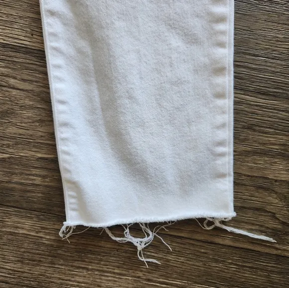 Good American White Straight High Waist Raw Hem Straight Leg Jeans Size 29