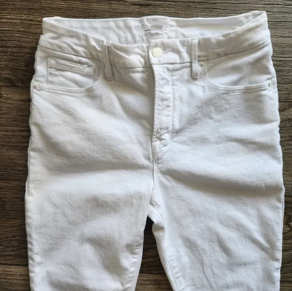 Good American White Straight High Waist Raw Hem Straight Leg Jeans Size 29