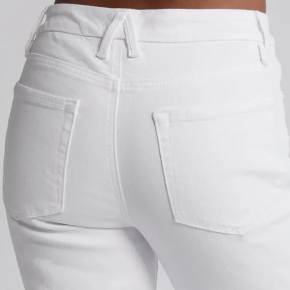 Good American White Straight High Waist Raw Hem Straight Leg Jeans Size 29