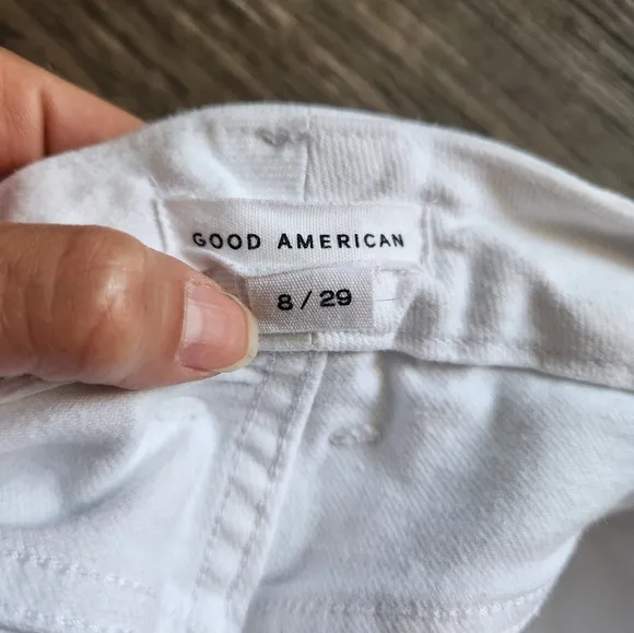 Good American White Straight High Waist Raw Hem Straight Leg Jeans Size 29