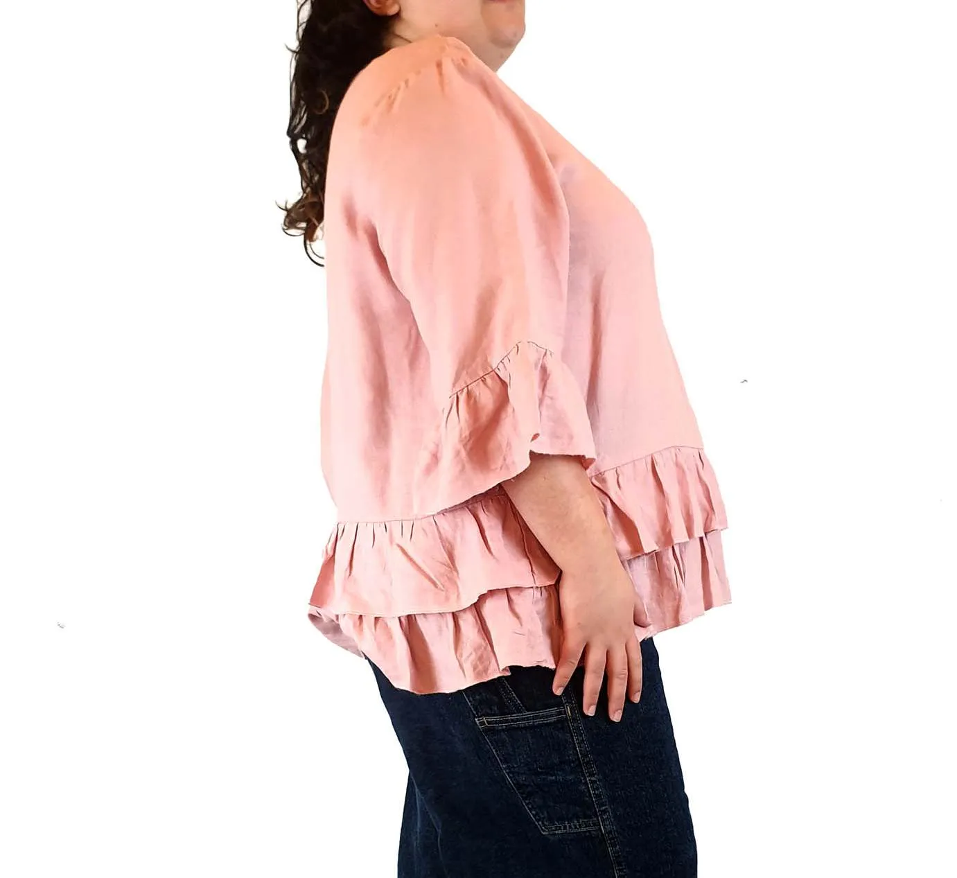 Gordon Smith pink 100% linen 3/4 length sleeve top size20