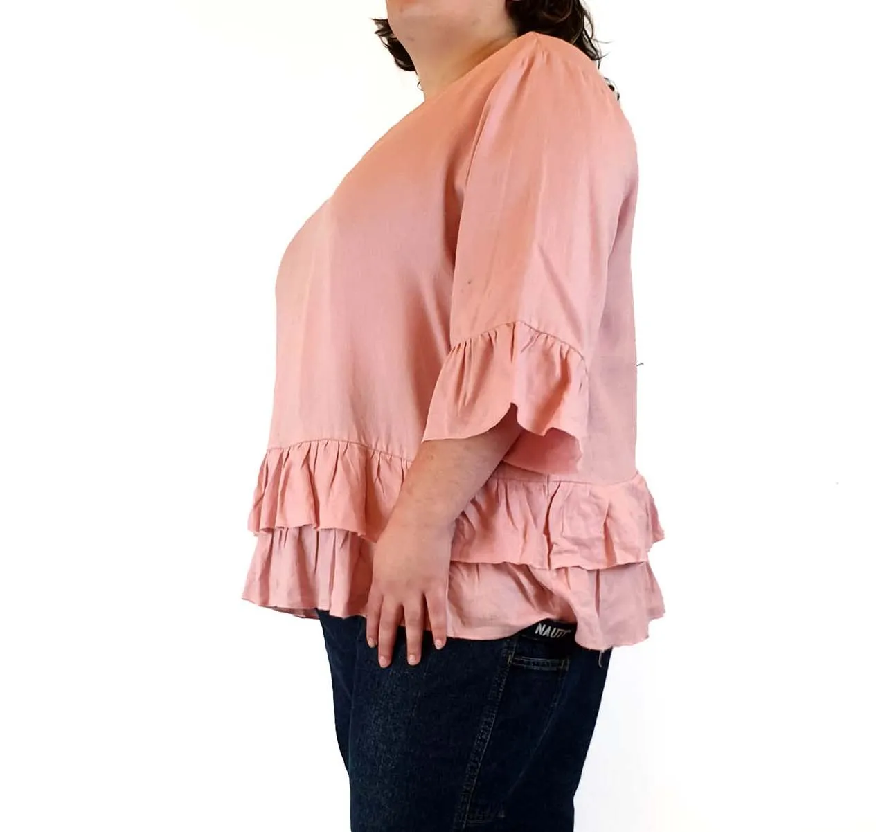 Gordon Smith pink 100% linen 3/4 length sleeve top size20