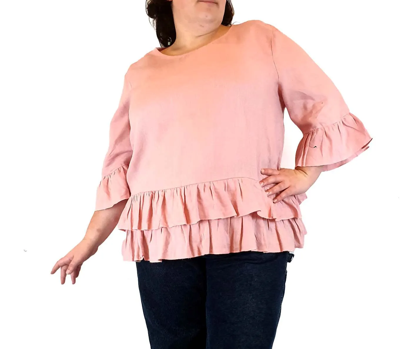Gordon Smith pink 100% linen 3/4 length sleeve top size20
