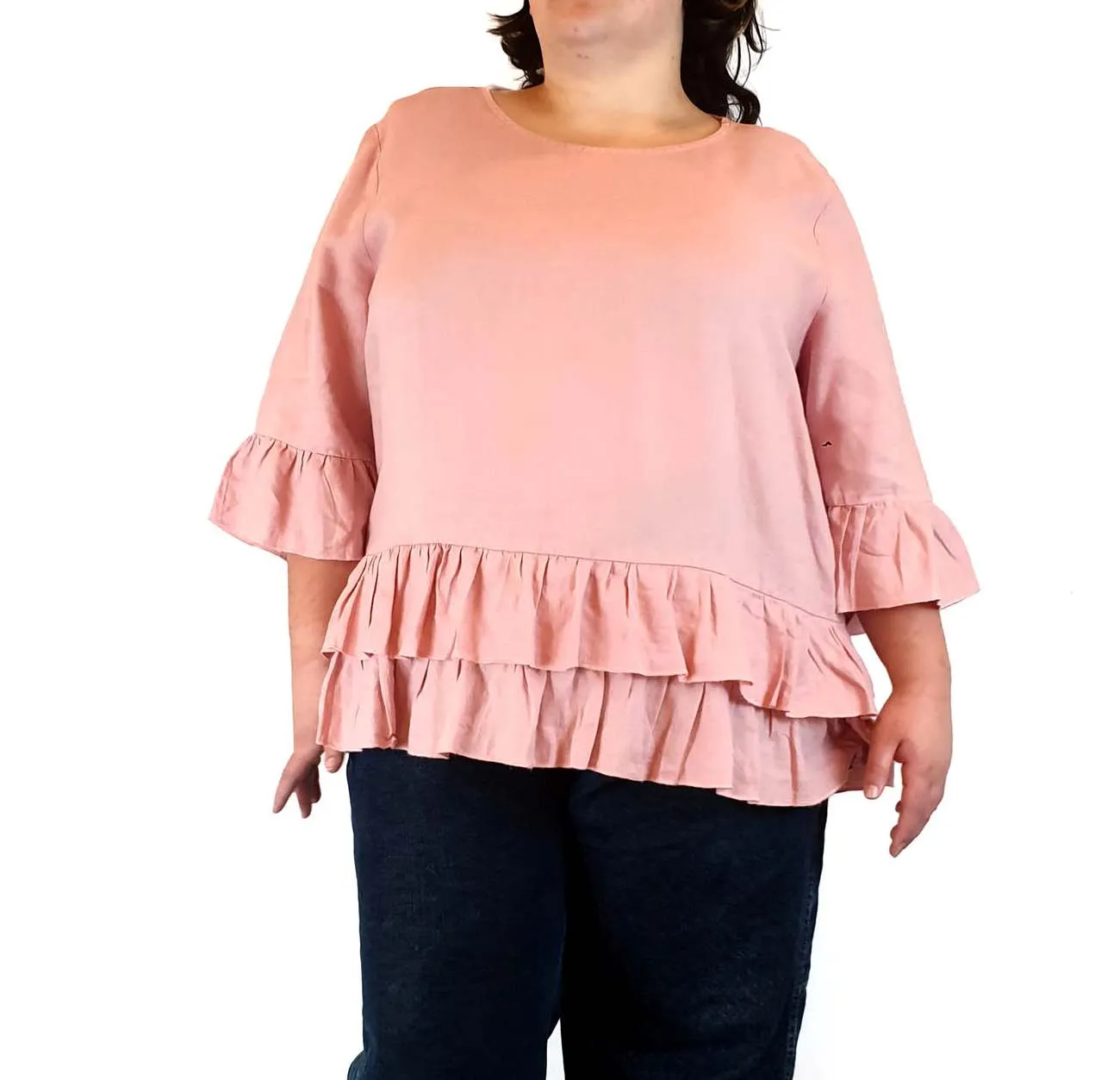Gordon Smith pink 100% linen 3/4 length sleeve top size20