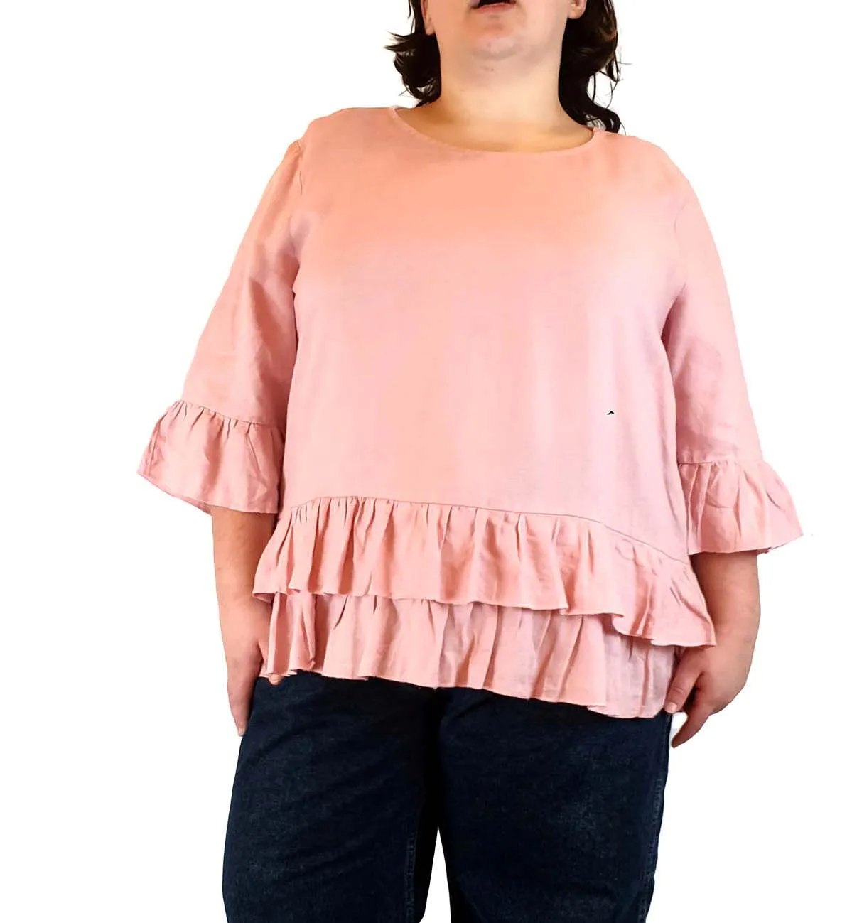Gordon Smith pink 100% linen 3/4 length sleeve top size20
