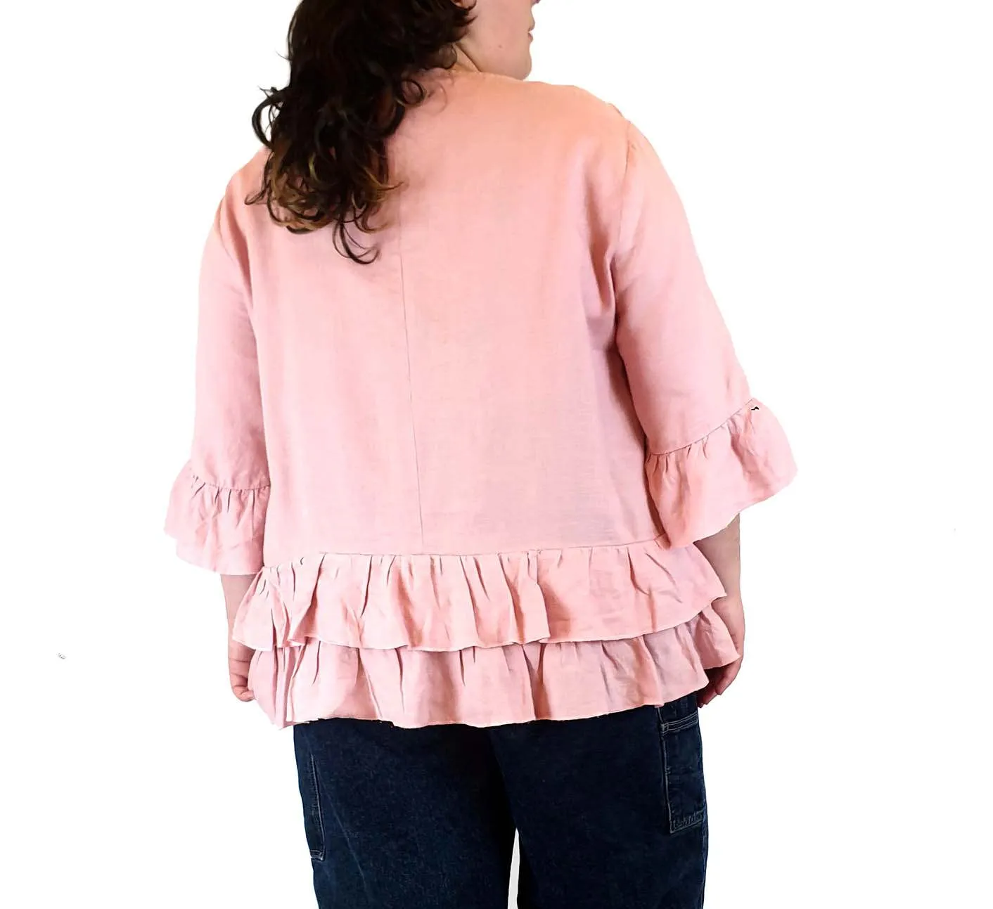 Gordon Smith pink 100% linen 3/4 length sleeve top size20