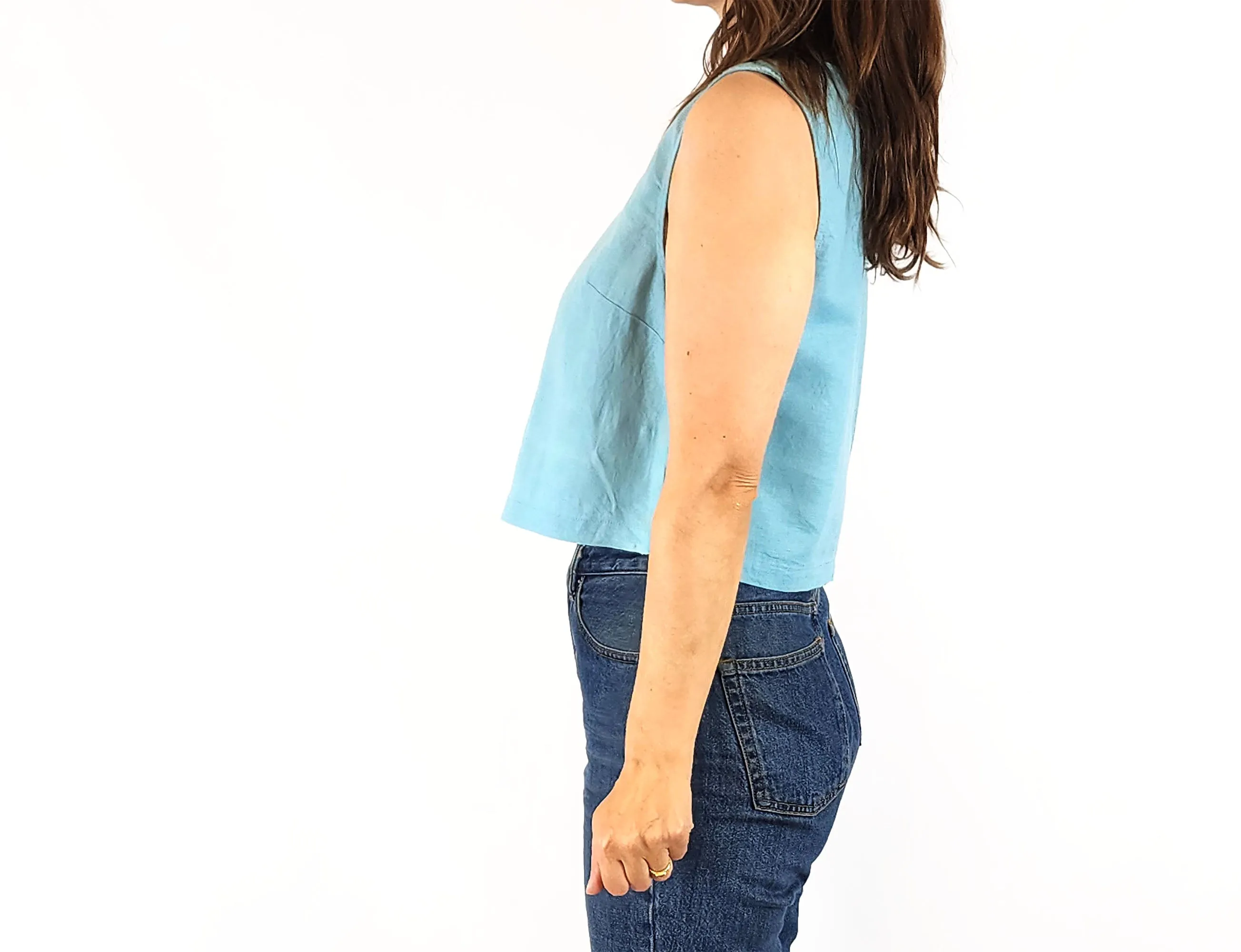 Gorman cropped blue linen cotton top size 8