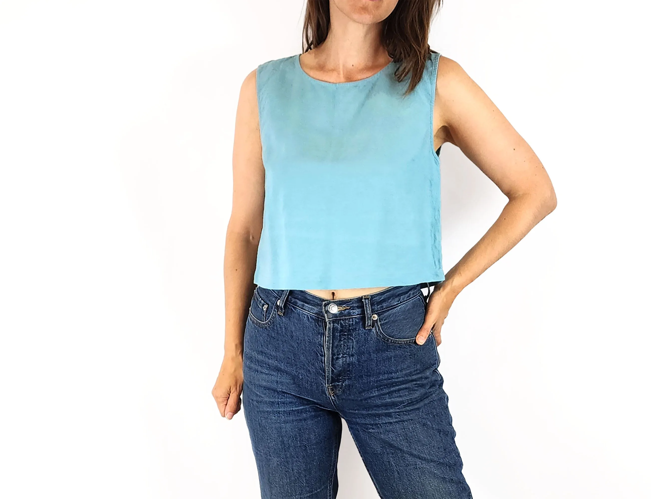 Gorman cropped blue linen cotton top size 8