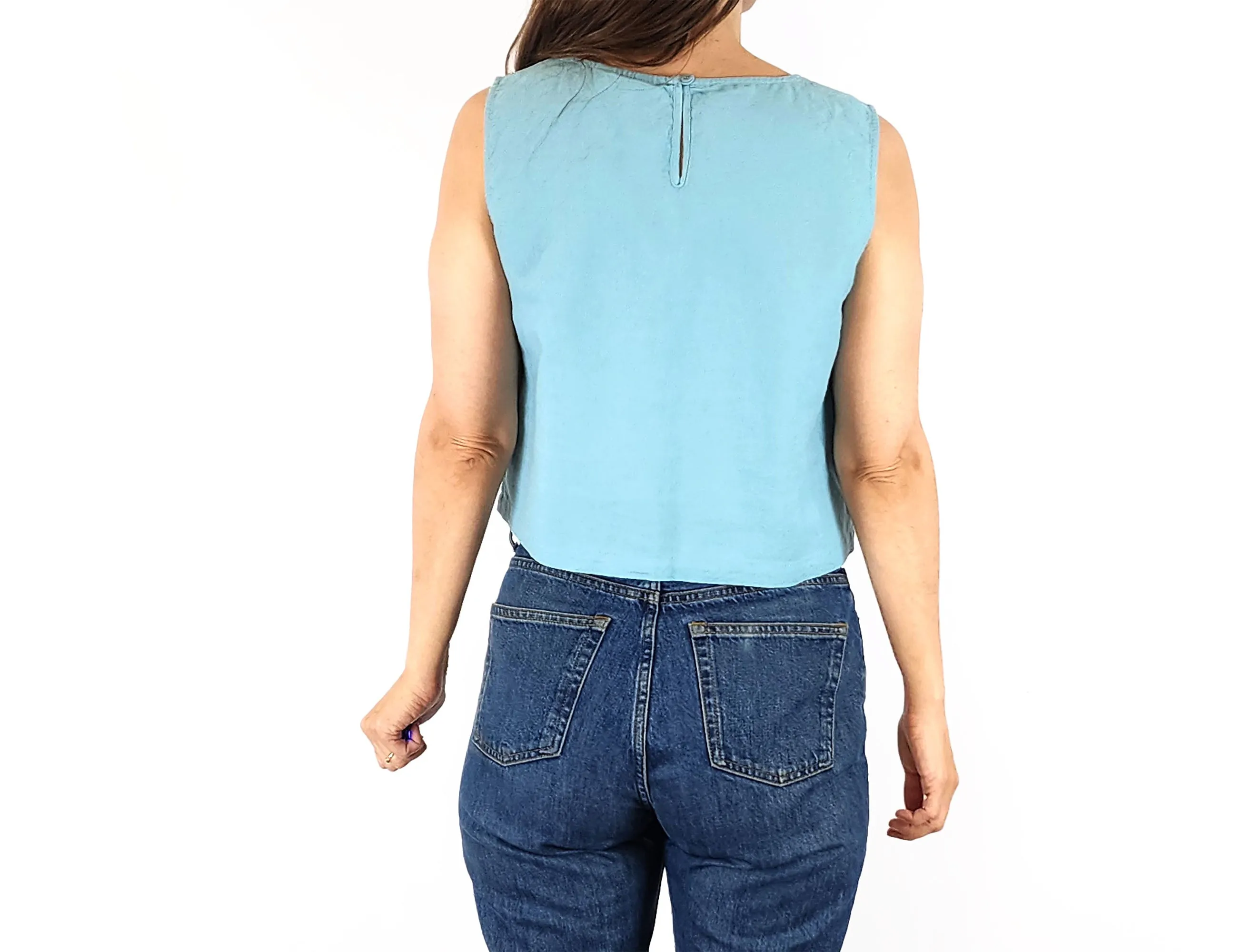 Gorman cropped blue linen cotton top size 8
