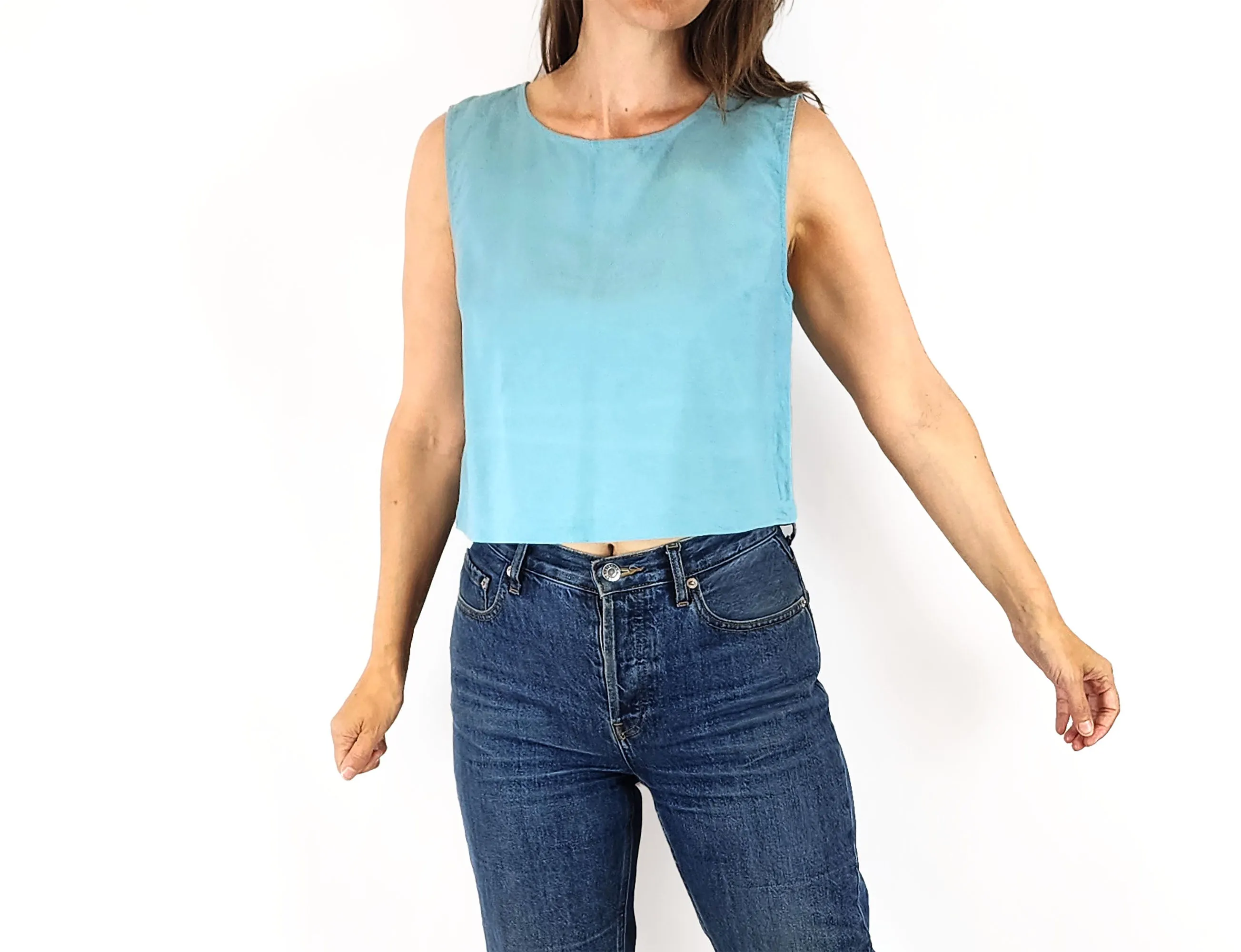 Gorman cropped blue linen cotton top size 8