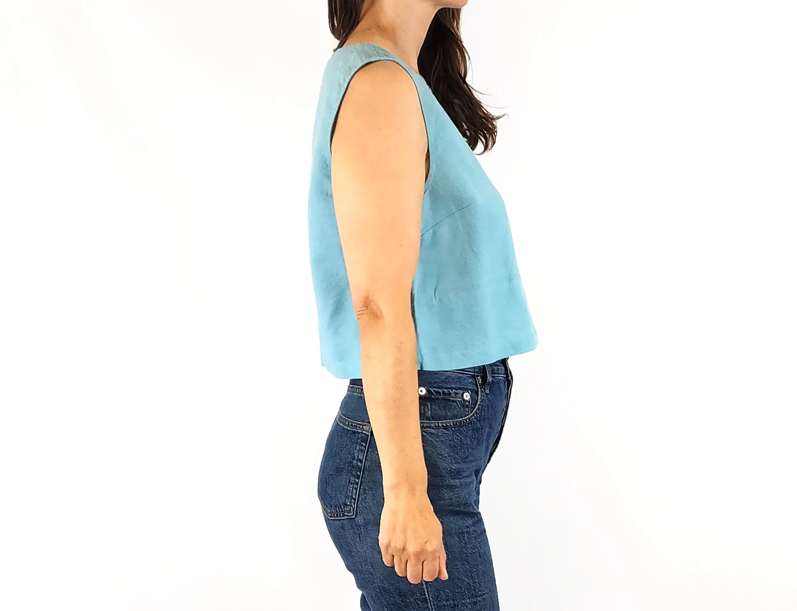 Gorman cropped blue linen cotton top size 8