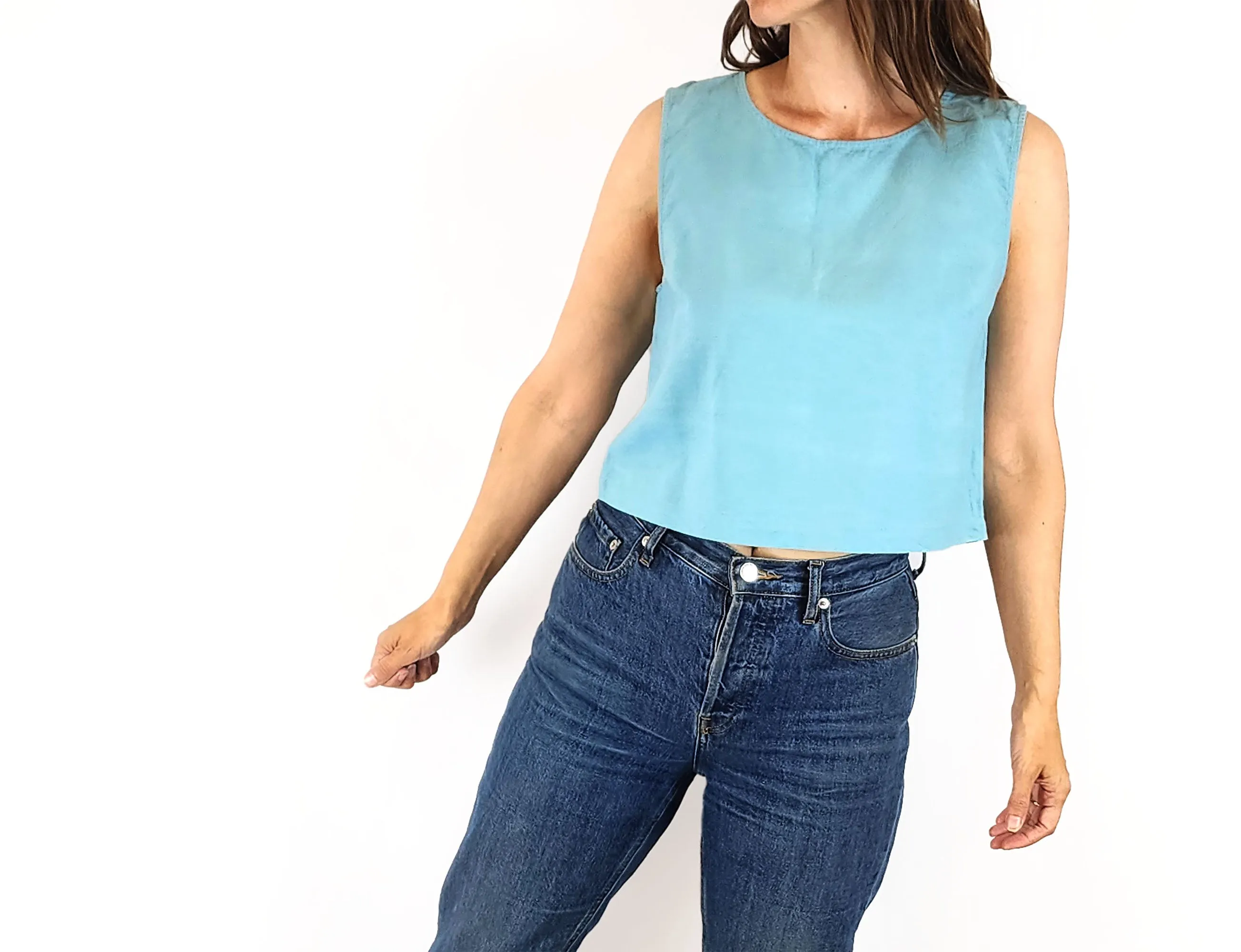 Gorman cropped blue linen cotton top size 8